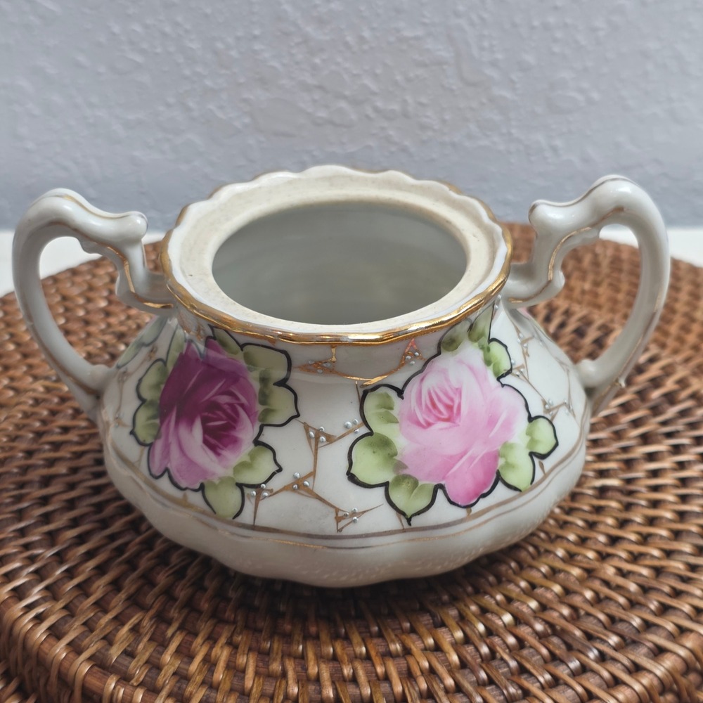 Antique 1890s Nippon Hand Painted Rose Porcelain Creamer & Sugar Bowl Set No Lid - Picture 15 of 16